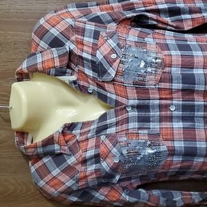 Miss Me Button Down Plaid Flannel Shirt